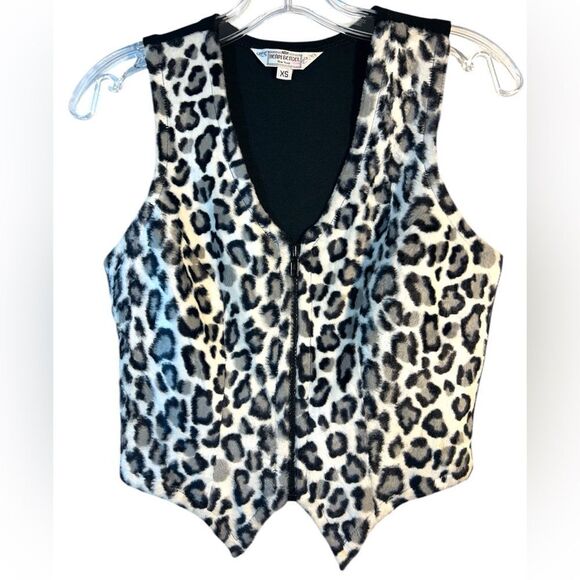 HENRI BENDEL LADIES VEST XS BLACK WHITE GREY VTG FAUX fur animal print 90s - Picture 1 of 10